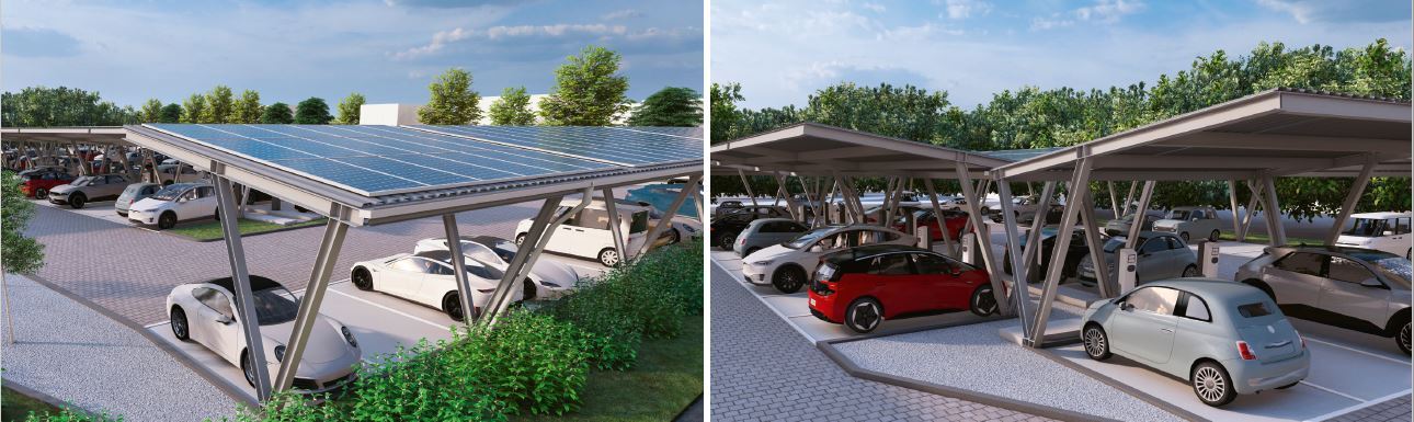 Darstellung von Solarcarports mit E-Autos