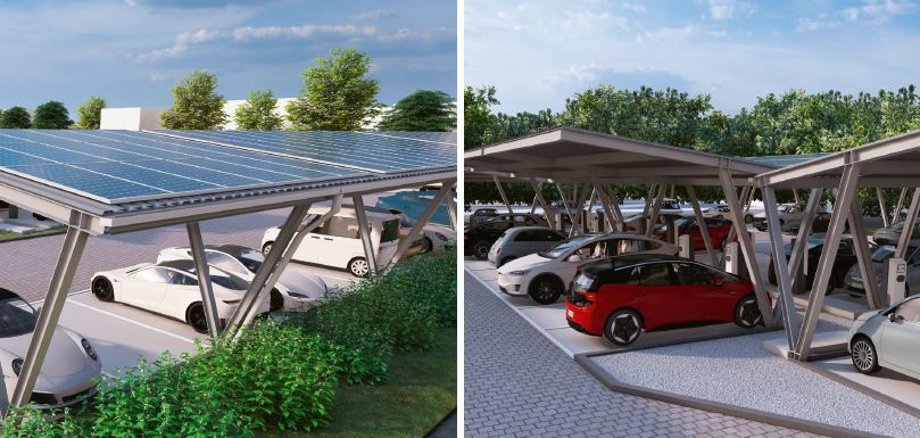 Darstellung von Solarcarports mit E-Autos