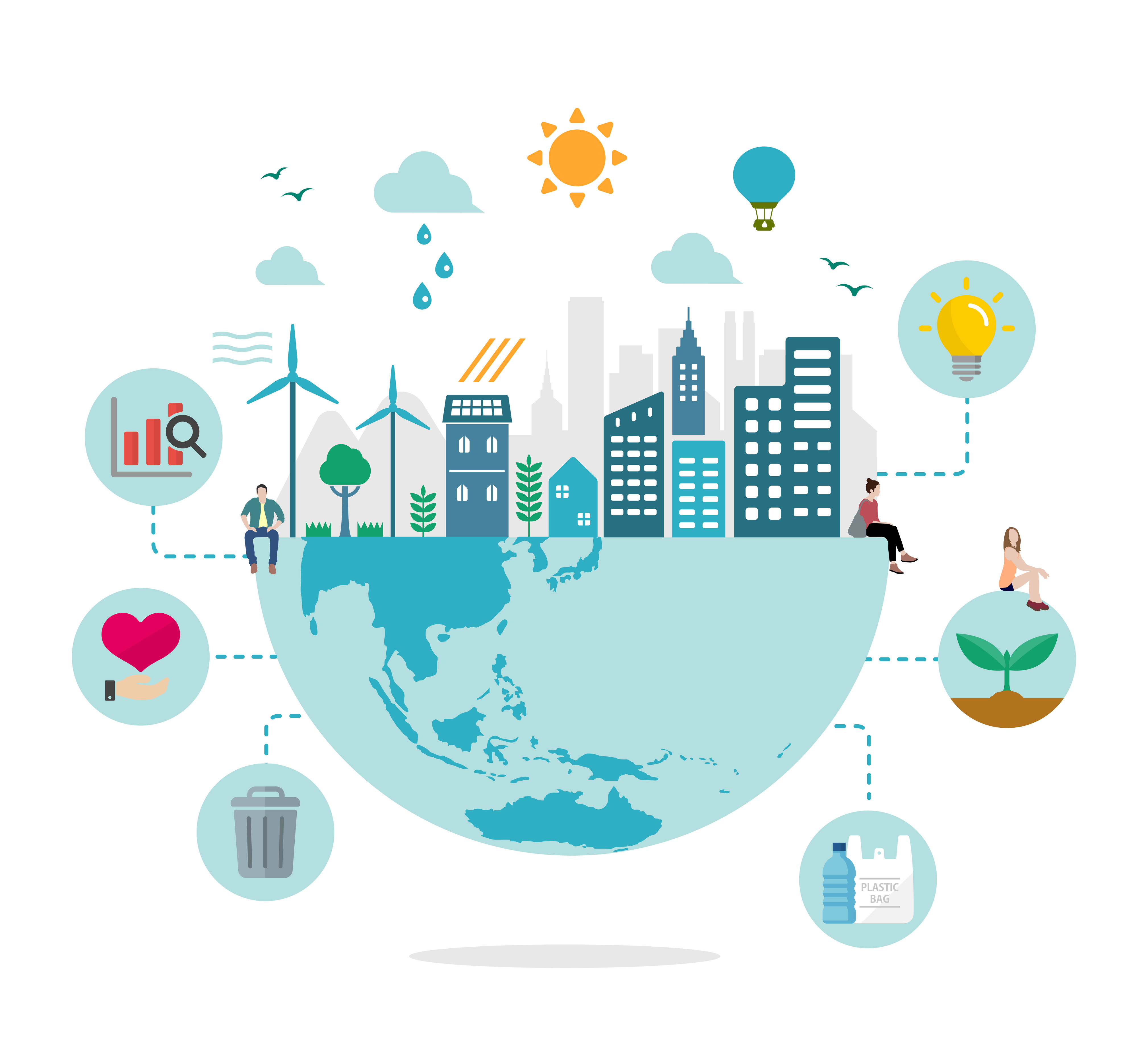 Ökologie Leben, Öko-Stadt Vektor-Illustration (Ökologie-Konzept, Naturschutz)