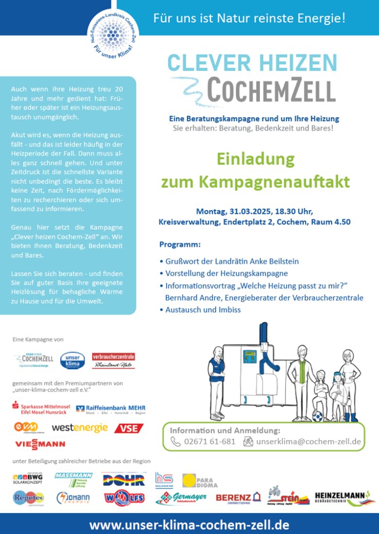 Plakat mit Informationen zum Auftakt der Heizungskampagne "Clever heizen Cochem-Zell"